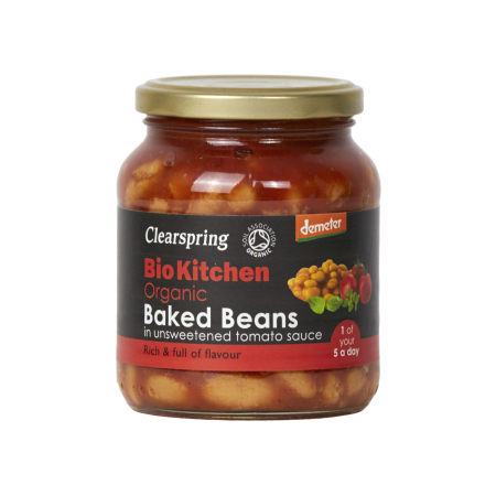 Baked Beans (weiße gebackene Bohnen in Tomatensauce) im Glas, BIO, Clearspring, 350g
